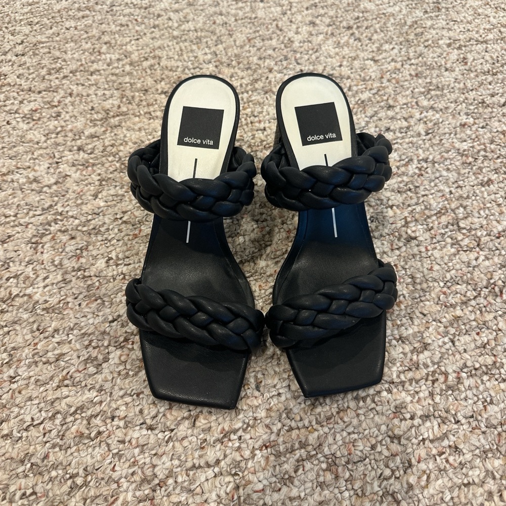 Dolce Vita Black Square-Toe Heels with Braided Strap